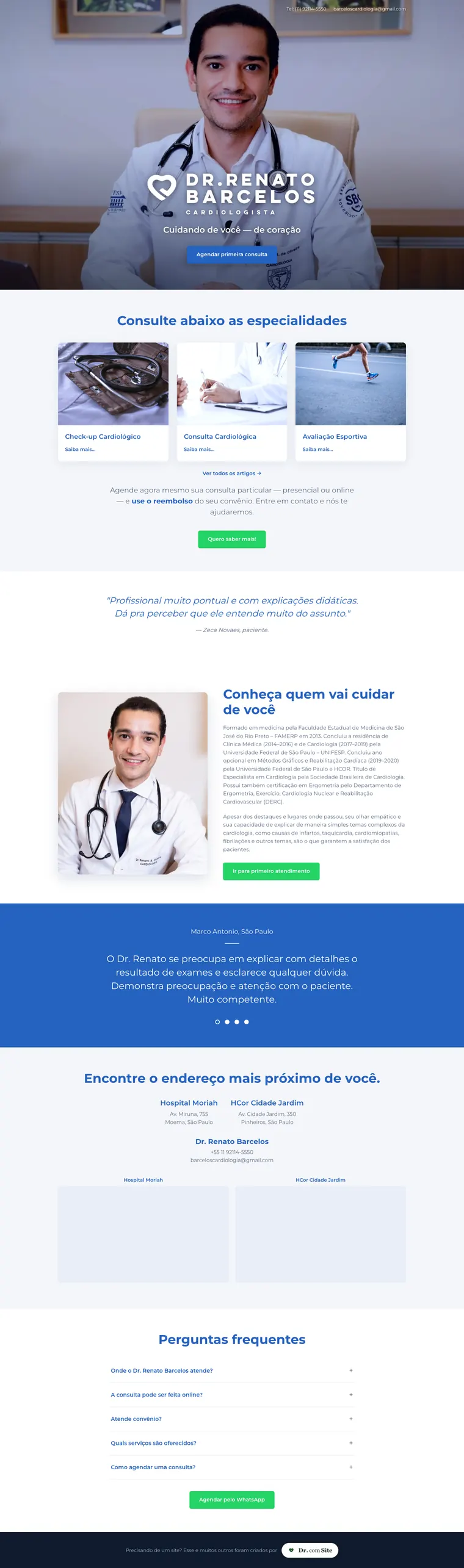 Site de Barcelos Cardiologia, criado pelo Dr com Site